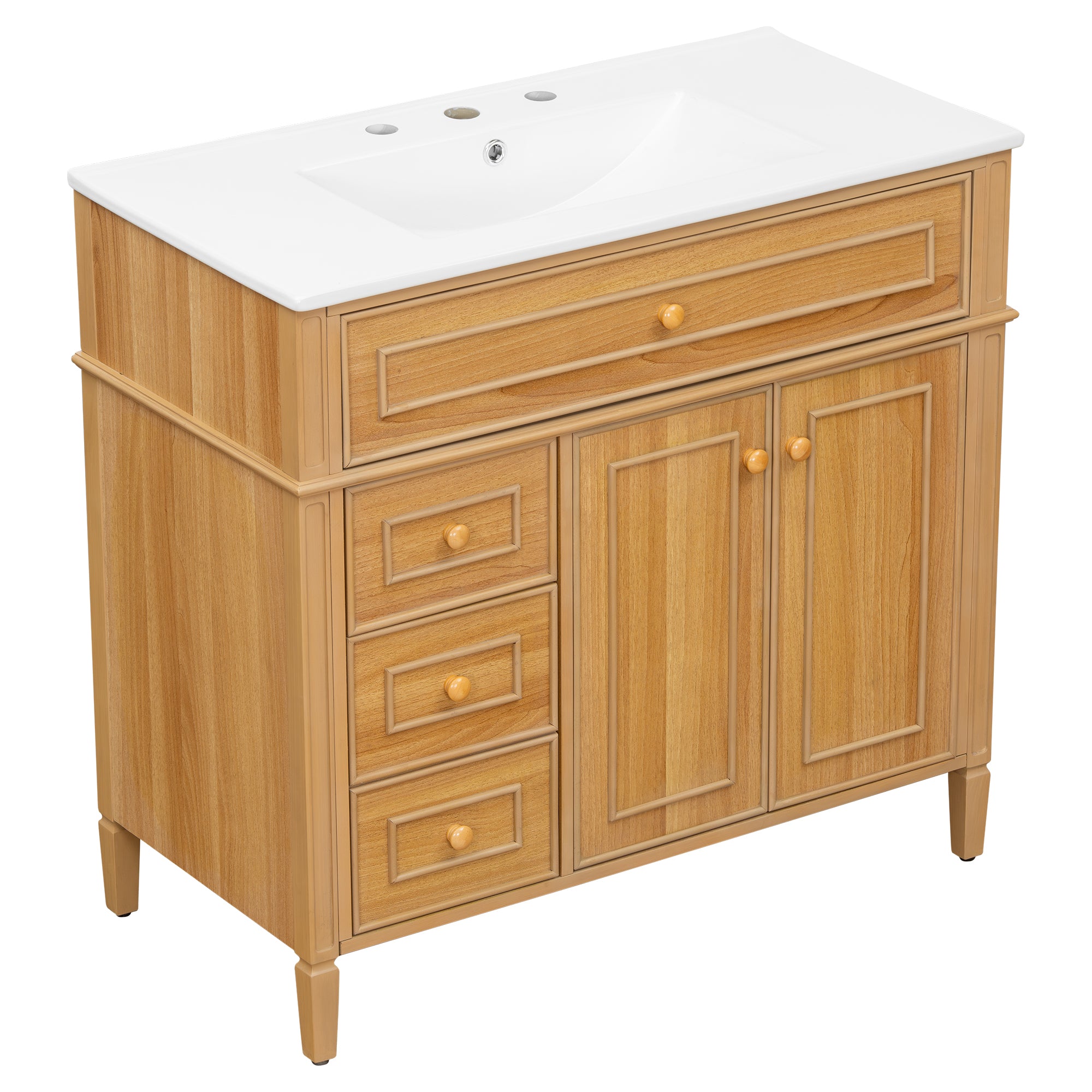 VanityFus 36-in Wood Bathroom Vanity Single Sink Combo Ceramic Top 2 Soft Close Doors 3 drawers Undermount Adjustable Shelves